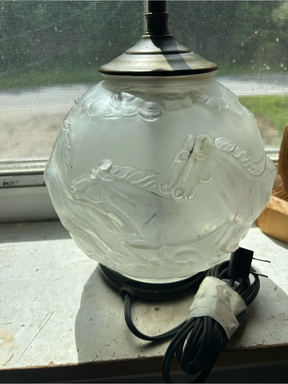 Antique Frosted Glass Horse Lamp- Karl Zentner